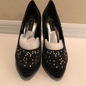 Black Matilda Platform Heels with Rhinestones